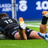 Glasgow Warriors' Josh McKay scores a first-half try during the BKT United Rugby Championship draw with Ulster at Scotstoun Stadium, on October 3.
