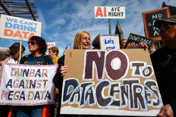 Activists protest against data centres outside the Scottish Parliament last month (Picture: Jeff J Mitchell)
