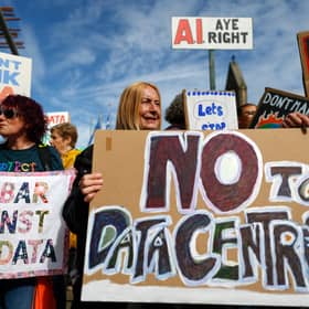 Activists protest against data centres outside the Scottish Parliament last month (Picture: Jeff J Mitchell)