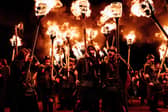 Shetland’s South Mainland Up Helly Aa’ Jarl Squad Vikings in the Torchlight Procession.