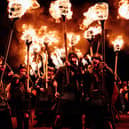 Shetland’s South Mainland Up Helly Aa’ Jarl Squad Vikings in the Torchlight Procession.