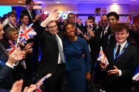 Conservative leader Kemi Badenoch, with her husband, Hamish, leaves the stage to applause after delivering her keynote speech at the party's conference in Birmingham (Picture: Jacob King/WPA pool)
