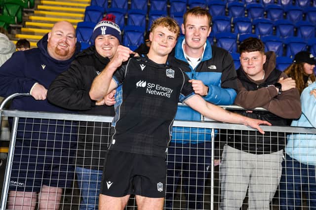 Callum Reidy with friends after Glasgow Warriors' win over Connacht in the United Rugby Championship at Scotstoun Stadium.