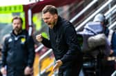 Motherwell manager Alfred Johansson cuts an animated figure on the touchline during his side's 2-0 defeat to Celtic