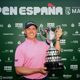Grant Forrest shows off the trophy after winning the Open de Espana presented by Madrid at Club de Campo Villa de Madrid