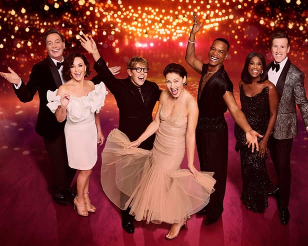 The Strictly Come Dancing judges alongside new hosts Emma Willis, Johannes Radebe, and Josh Widdicombe
