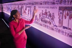 Conservative party leader Kemi Badenoch inspects the 'Birmingham tapestry' at the Conservative party conference in Birmingham last week (Picture: Christopher Furlong)