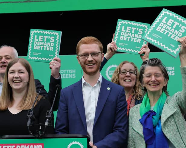 From left is Mark Ruskell MSP, co-leaders Gillian Mackay and Ross Greer, Lorna Slater MSP, Ariane Burgess MSP and Laura Moodie MSP.