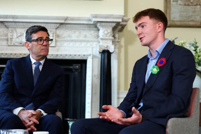 Scottish swimmer Archie Goodburn, 25, during a meeting with Prime Minister Andy Burnham at No 10 Downing Street, London.