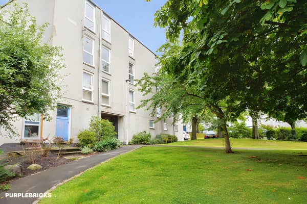 This one-bedroom flat on Barntongate Drive is on the market for £170,000, with a private garage and no factor fees adding to its appeal