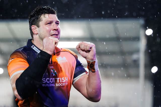 Edinburgh's Grant Gilchrist celebrates after the win over Toulon in last season's Investec Champions Cup at Hive Stadium.