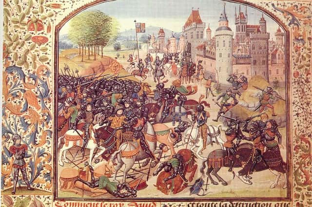 Grandes chroniques de France Jean Fouquet: Nevilles Cross, illuminated manuscript, 1350