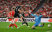 Celtic's Kasper Hogh misses a huge chance during the UEFA Europa League clash against Benfica