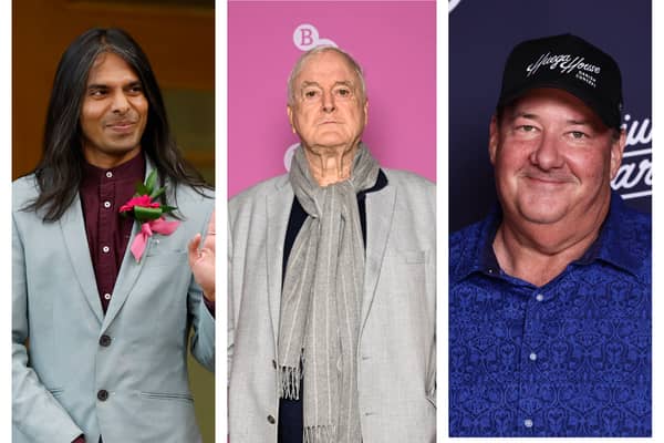 Candidates in the running to become rector of St Andrews University include Q Manivannan MSP (left)  and comic actor Brian Baumgartner (right), with former rector John Cleese (centre) sharing his take on the candidacy of the Green Party politician earlier this week .