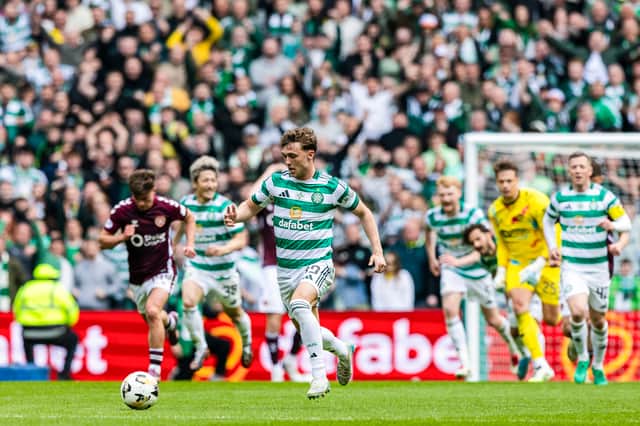 Celtic striker Callum Osmand races clear to score the third goal against Hearts back in May.