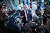 First Minister and party leader John Swinney speaks to the media at the SNP annual conference