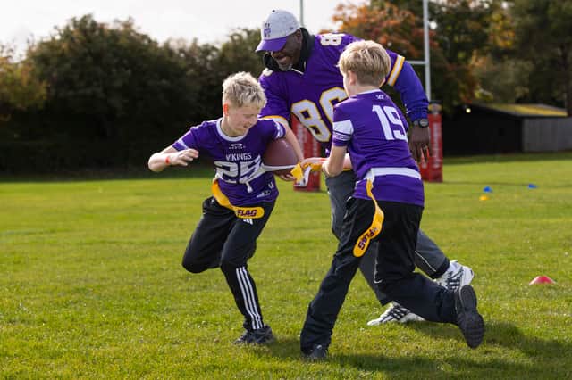 Former Minnesota Vikings star Reed was teaching NFL to children in Scotland earlier this week.