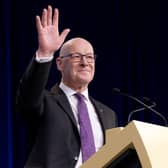 John Swinney delivers his keynote speech at the Scottish National Party (SNP) annual conference