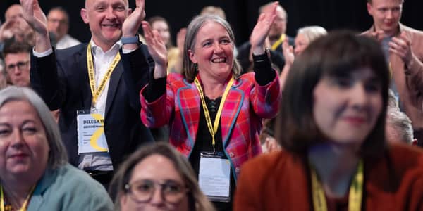 Maree Todd MSP applauds First Minister and party leader John Swinney after he delivered his keynote speech at the Scottish National Party (SNP) annual conference in Aberdeen