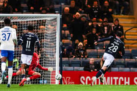  Dundee's Callum Jones scores to make it 2-2 against Rangers at Dens Park
