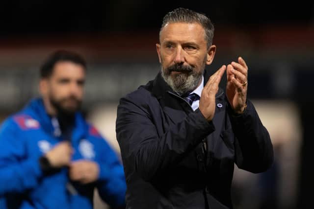 Rangers manager Derek McInnes applauds the travelling fans at full-time after the 2-2 draw against Dundee