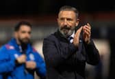 Rangers manager Derek McInnes applauds the travelling fans at full-time after the 2-2 draw against Dundee