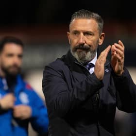 Rangers manager Derek McInnes applauds the travelling fans at full-time after the 2-2 draw against Dundee