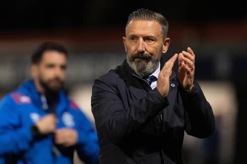 Rangers manager Derek McInnes applauds the travelling fans at full-time after the 2-2 draw against Dundee