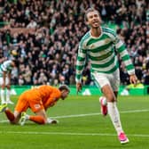 Celtic's Benjamin Nygren was among the scorers in the 7-1 win over Hearts.