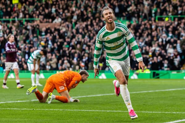 Celtic's Benjamin Nygren was among the scorers in the 7-1 win over Hearts.