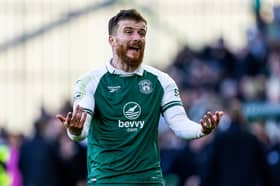 Hibs' Nicky Cadden shows the frustration of losing to Falkirk.