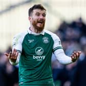 Hibs' Nicky Cadden shows the frustration of losing to Falkirk.