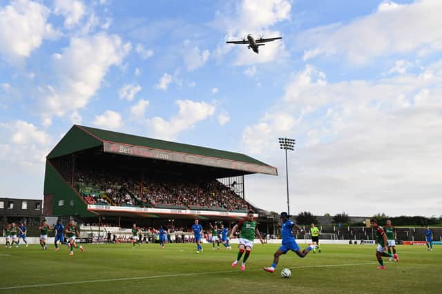 A general view of a Conference League qualifier between Glentoran and RFS at The Bet McLean Oval on July 9, 2026 in Belfast, United Kingdom. (Photo by Charles McQuillan/Getty Images)