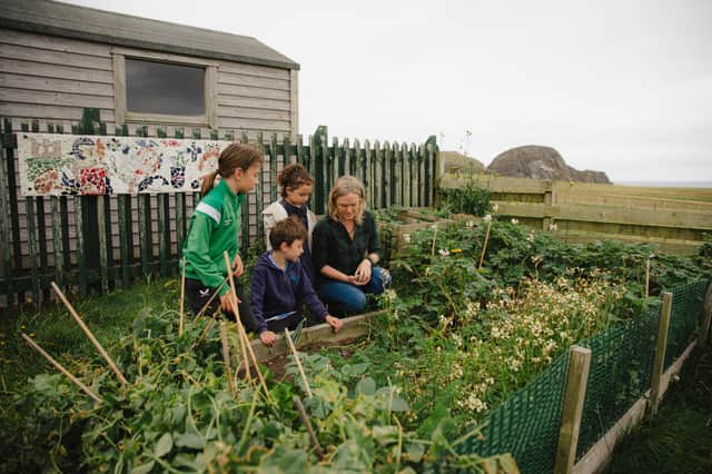 In the garden at Fair Isle Primary School