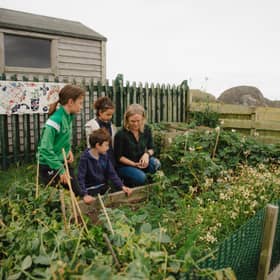 In the garden at Fair Isle Primary School