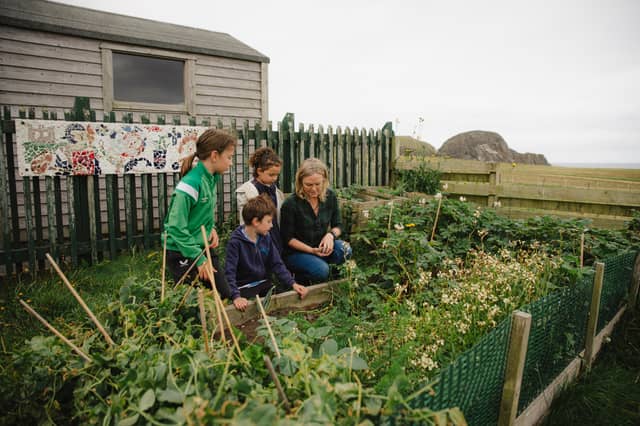 In the garden at Fair Isle Primary School