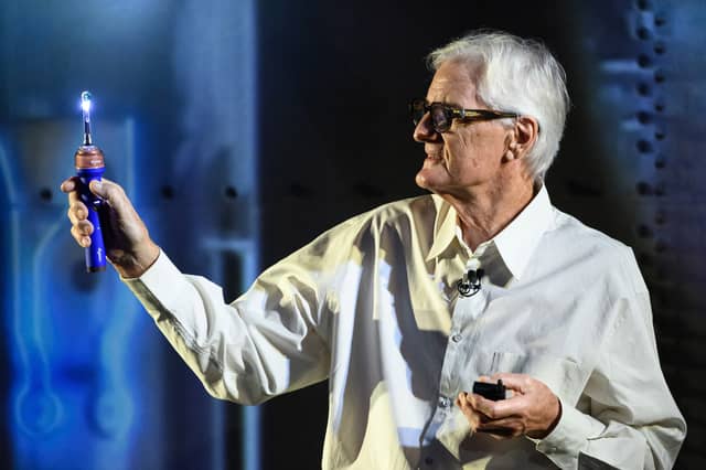 Inventor Sir James Dyson, founder of Dyson, takes to the stage in Paris last month to unveil the new Dyson CameraJet toothbrush. Picture: Doug Peters Media Assignments