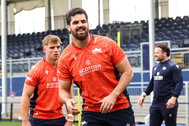 Marshall Sykes during an Edinburgh Rugby training session at Hive Stadium.