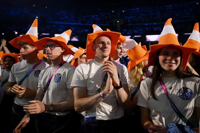Traffic cone hats being worn by Team Scotland athletes as the 2026 Glasgow Commonwealth Games.