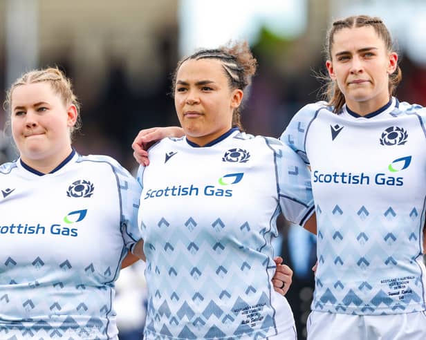 Aicha Sutcliffe, centre, will make her first Scotland start in Friday's game v Australia while Hannah Ramsay, right, has been switched from full-back to stand-off. Leah Bartlett, left, is on the bench.