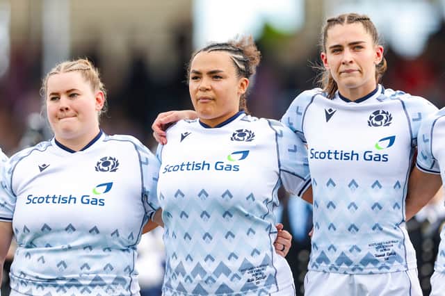 Aicha Sutcliffe, centre, will make her first Scotland start in Friday's game v Australia while Hannah Ramsay, right, has been switched from full-back to stand-off. Leah Bartlett, left, is on the bench.