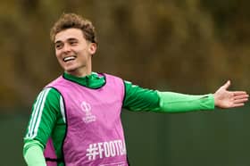 Callum Osmand during a Celtic MD-1 training session at the Lennoxtown Training Centre, on October 21, 2026. (Photo by Craig Williamson / SNS Group)
