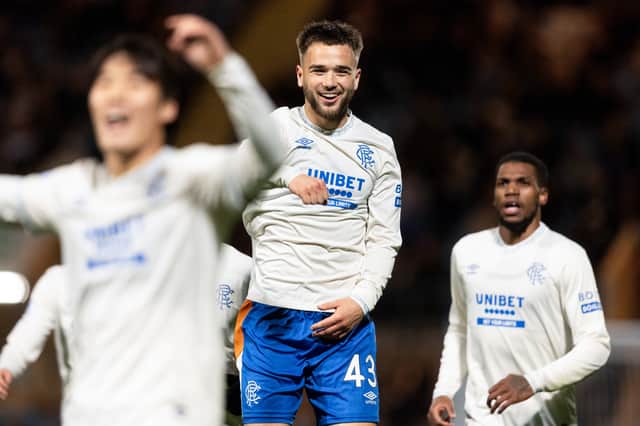 Rangers Nico Raskin celebrates his stunning strike in the 2-2 draw with Dundee at the weekend.