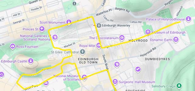 The map shows the Grand Depart route through Edinburgh
