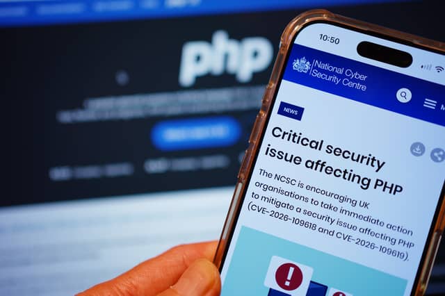 A notice on the National Cyber Security Centre website warning of a critical security issue affecting PHP