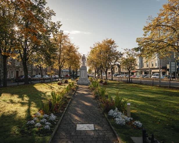 Inverurie War Memorial sits at the centre of the town