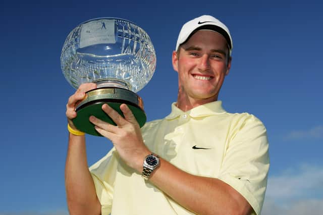 Marc Warren poses with the trophy after winning the Challenge Tour Order of Merit in 2005 