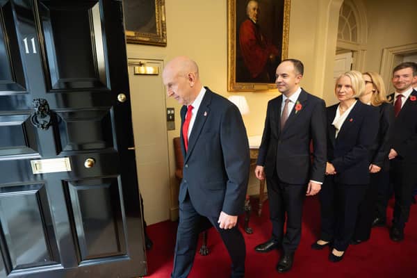 John Healey leaves 11 Downing Street with (second left-right) Financial Secretary to the Treasury James Murray, Chief Secretary to the Treasury Emma Reynolds, Economic Secretary to the Treasury Lucy Rigby and Exchequer Secretary to the Treasury Dan Tomlinson before delivering his first Budget to the Houses of Parliament