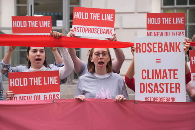 Organisers from Fossil Free London demonstrate against Rosebank earlier this month