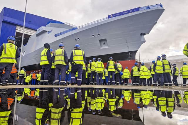 Type 31 frigate HMS Venturer rolls out at Rosyth